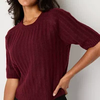 Worthington Womens Crew Neck Short Sleeve Pullover Sweater