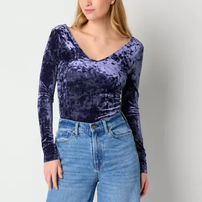 a.n.a Velvet Womens V Neck Long Sleeve Bodysuit