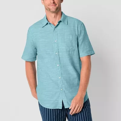 St. John's Bay Linen Mens Classic Fit Short Sleeve Button-Down Shirt