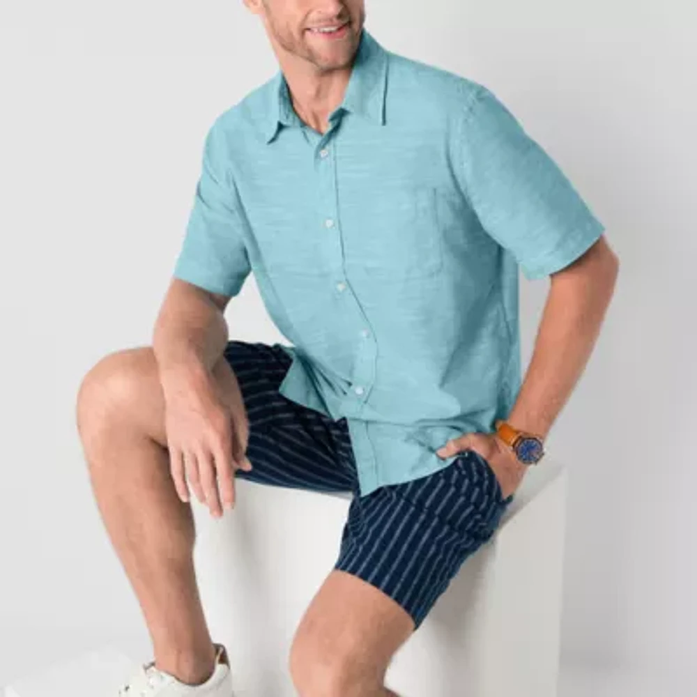 St. John's Bay Linen Mens Classic Fit Short Sleeve Button-Down Shirt