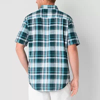 St. John's Bay Linen Blend Mens Classic Fit Short Sleeve Button-Down Shirt