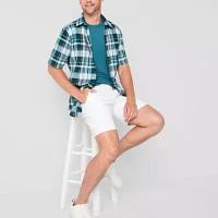 St. John's Bay Linen Blend Mens Classic Fit Short Sleeve Button-Down Shirt