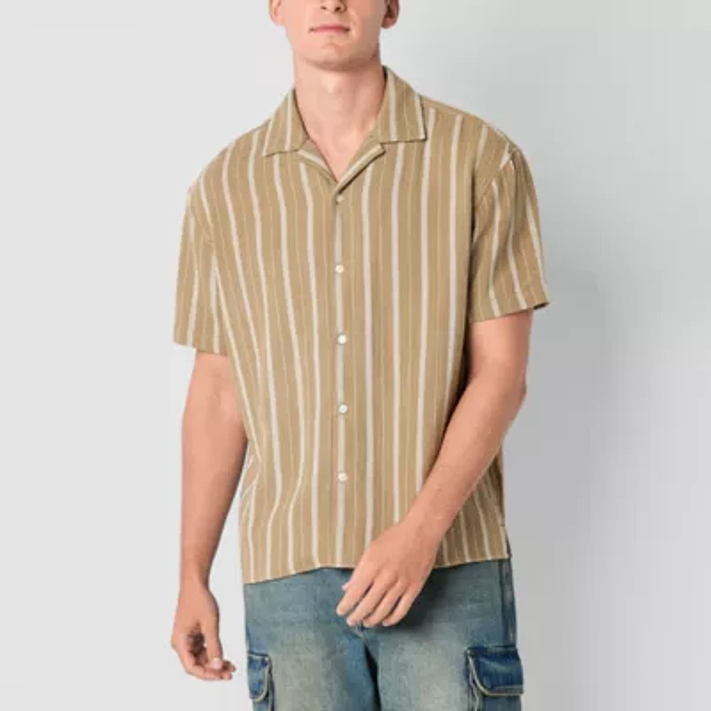 Arizona Mens Short Sleeve Textured Striped Button-Down Shirt