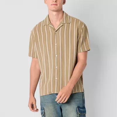 Arizona Mens Short Sleeve Textured Striped Button-Down Shirt