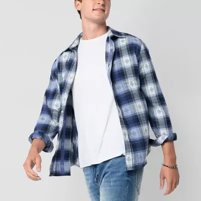 Arizona Mens Long Sleeve Plaid Button-Down Shirt