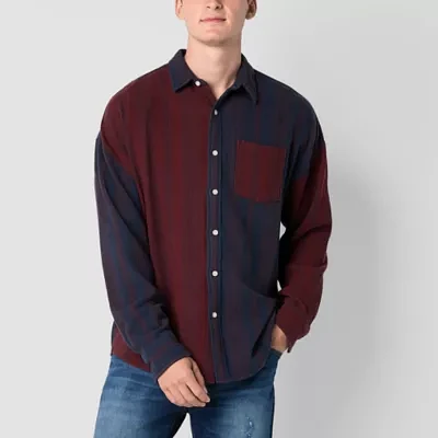 Arizona Mens Long Sleeve Striped Textured Button-Down Shirt