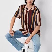 Arizona Mens Short Sleeve Striped Button-Down Shirt