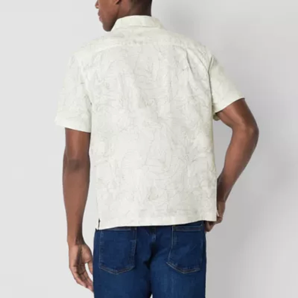 mutual weave Mens Short Sleeve Camp Shirt