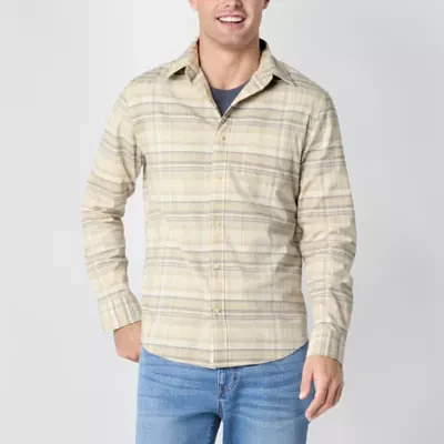 mutual weave Mens Easy-on + Easy-off Regular Fit Long Sleeve Plaid Button-Down Shirt