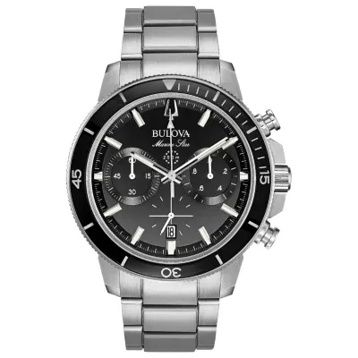 Bulova Marine Star Mens Silver Tone Stainless Steel Bracelet Watch 96b272