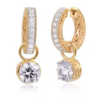 Cubic Zirconia 18K Gold Over Silver 25.1mm Round Hoop Earrings