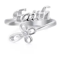 Womens Cubic Zirconia Sterling Silver Cross Bypass Faith Ring