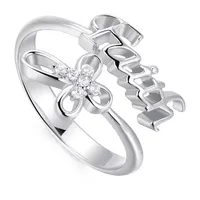 Womens Cubic Zirconia Sterling Silver Cross Bypass Faith Ring