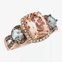 Le Vian® Grand Sample Sale™ Ring featuring 1  1/2 CT. Peach Morganite™ Sea Blue Aquamarine® 1/4 Chocolate Diamonds®  1/10 Vanilla set 14K Strawberry Gold®