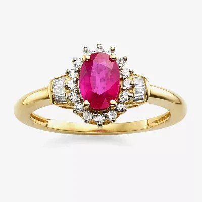 Gemstone & 1/4 C.T. T.W. Diamond 10K Gold Oval Halo Cocktail Ring