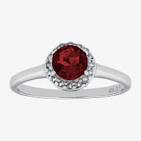 Faceted Genuine Garnet & White Topaz Sterling Silver Ring