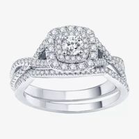 Modern Bride® Signature 3/4 CT.T.W. Certified Natural White & Color-Enhanced Blue Diamond Ring Set