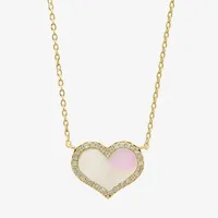 Effy  Womens Diamond Accent Genuine White Mother Of Pearl 14K Gold Over Silver Heart Pendant Necklace