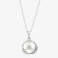 Effy  Womens Diamond Accent White Cultured Freshwater Pearl Sterling Silver Pendant Necklace