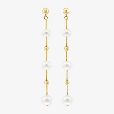 Effy  White Cultured Freshwater Pearl 14K Gold Over Silver Drop Earrings