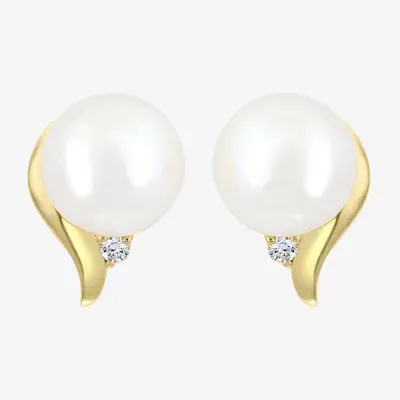 Effy  Diamond Accent White Cultured Freshwater Pearl 14K Gold Over Silver 14mm Ball Stud Earrings