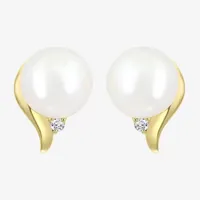 Effy  Diamond Accent Genuine White Cultured Freshwater Pearl 14K Gold Over Silver 14mm Ball Stud Earrings