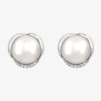 Effy  Diamond Accent White Cultured Freshwater Pearl Sterling Silver 13.7mm Stud Earrings