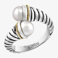 Effy  Womens 7MM White Cultured Freshwater Pearl Sterling Silver Cocktail Ring