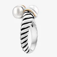 Effy  Womens 7MM White Cultured Freshwater Pearl Sterling Silver Cocktail Ring