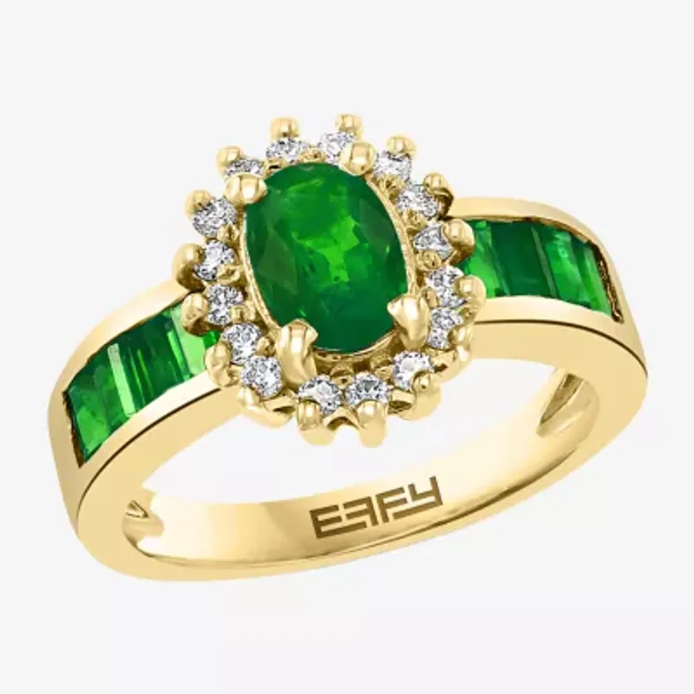 Effy Womens 1/ CT. T.W. Diamond & Genuine Green Emerald 14K Gold Cocktail Ring