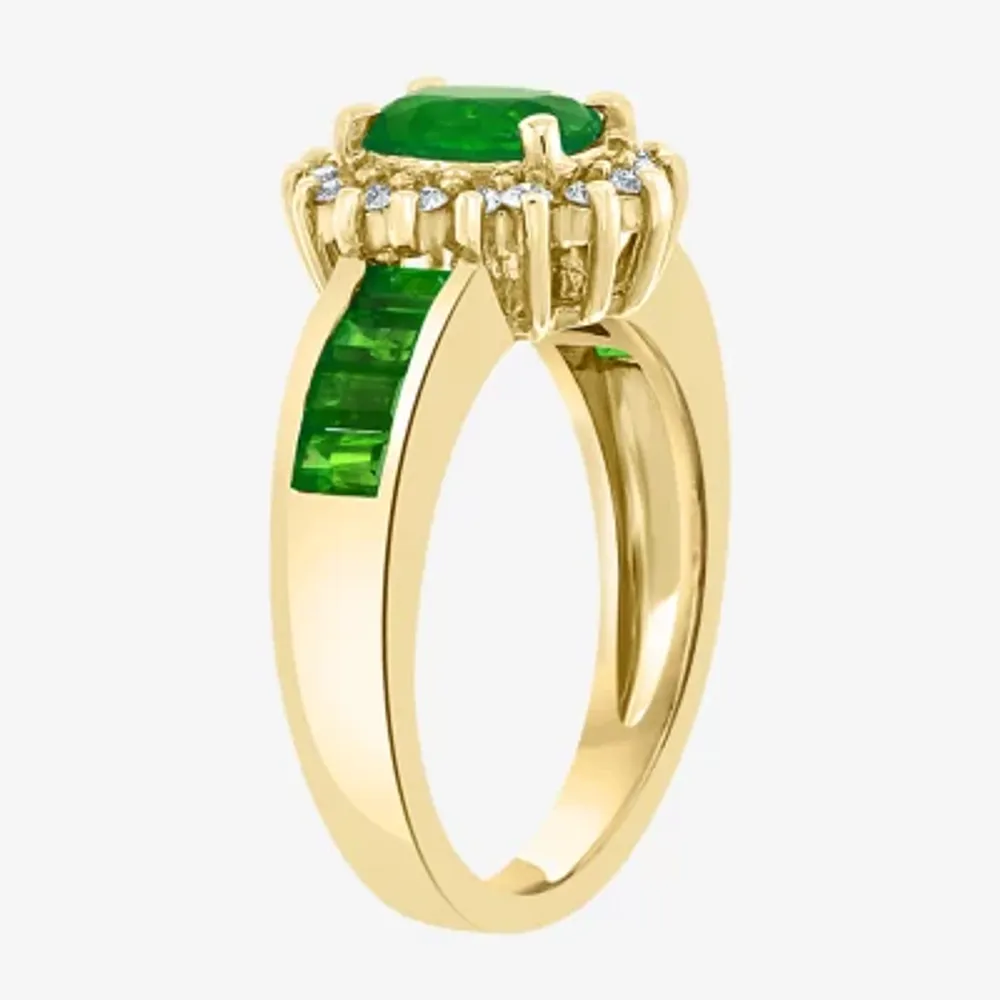 Effy Womens 1/ CT. T.W. Diamond & Genuine Green Emerald 14K Gold Cocktail Ring