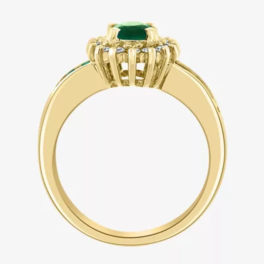 Effy Womens 1/ CT. T.W. Diamond & Genuine Green Emerald 14K Gold Cocktail Ring