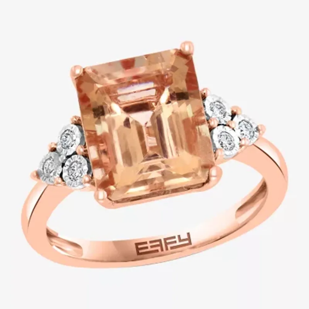 Effy Womens 1/10 CT. T.W. Diamond & Genuine Pink Morganite 14K Two Tone Gold Cocktail Ring