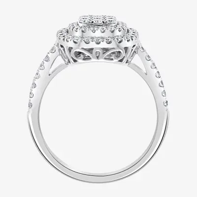 Effy  Womens 3/4 CT. T.W. Mined Diamond 14K White Gold Cushion Halo Cocktail Ring