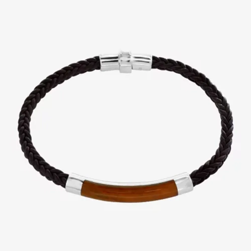 Effy Mens Genuine Black Tiger's Eye Sterling Silver & Leather Cord Bracelet