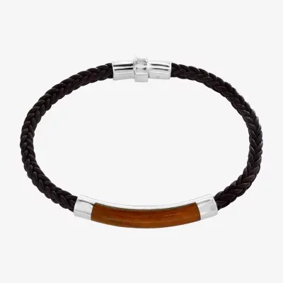 Effy Mens Genuine Black Tiger's Eye Sterling Silver & Leather Cord Bracelet