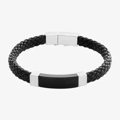 Effy Mens Genuine Black Onyx Sterling Silver & Black Leather Cord Bracelet