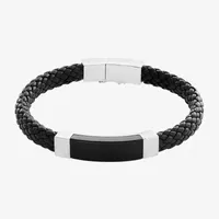 Effy Mens Genuine Black Onyx Sterling Silver & Black Leather Cord Bracelet