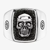 Effy  Mens Genuine Black Spinel Sterling Silver Skull Fashion Ring