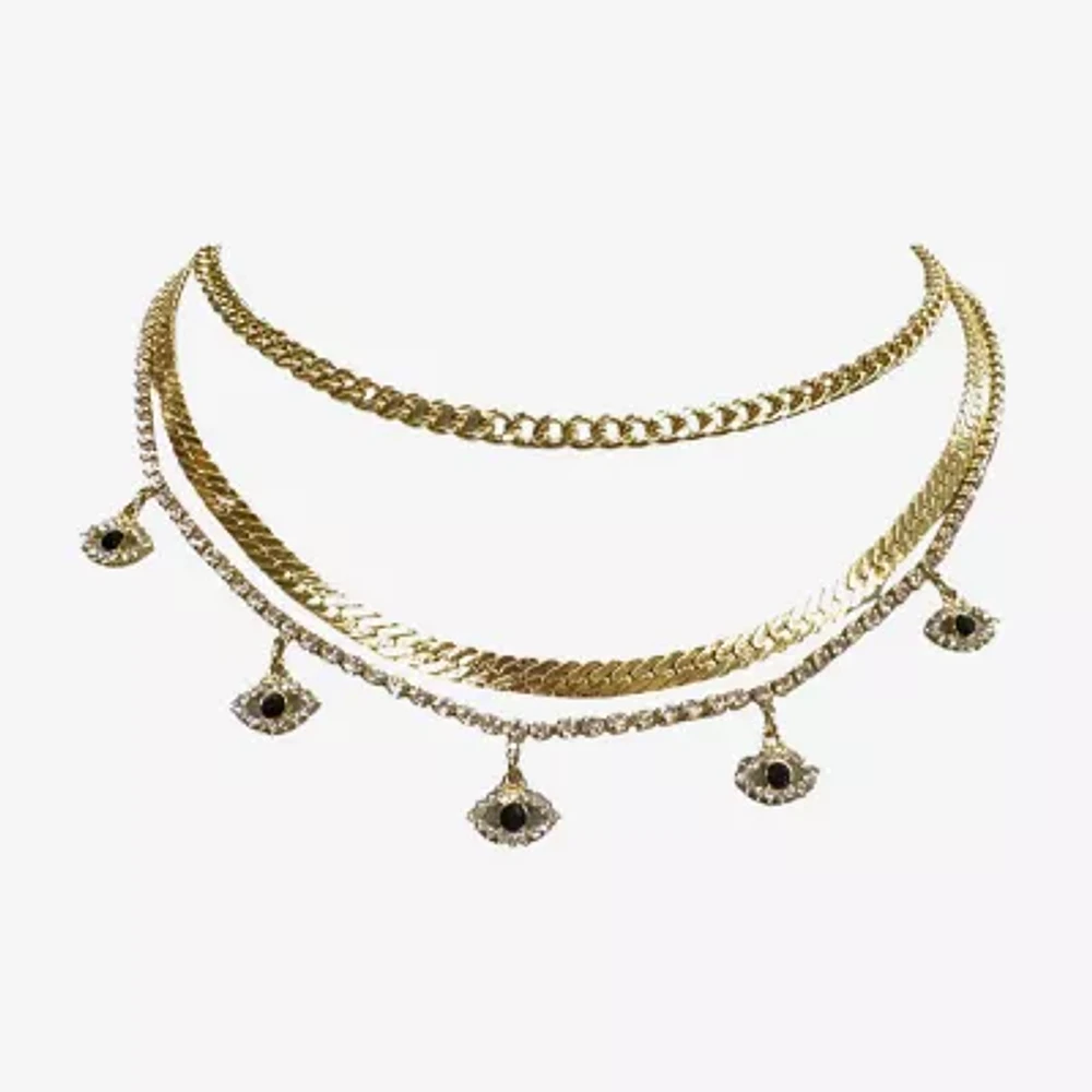 Bijoux Bar Multi Layered 16 Inch Link Evil Eye Chain Necklace