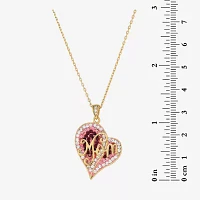 "Mom" Womens Multi Color Crystal 18K Gold Over Silver Sterling Silver Heart Pendant Necklace