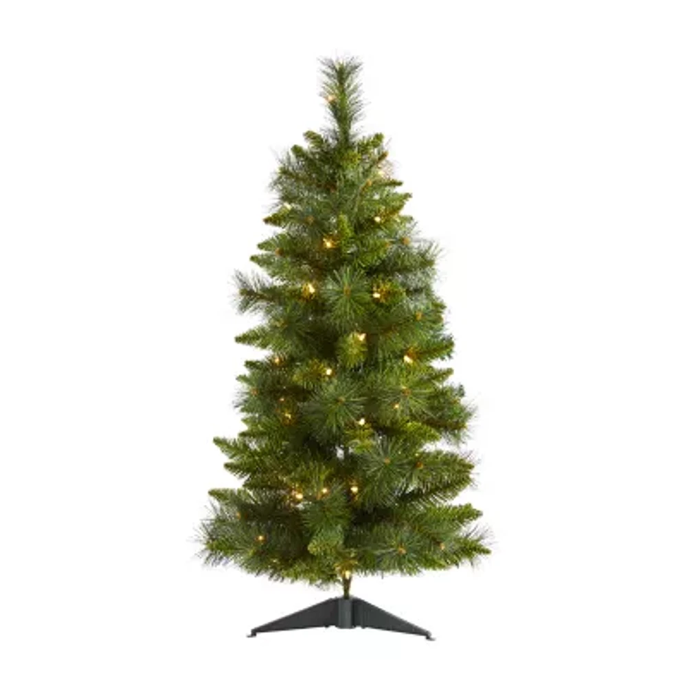 Nearly Natural New Haven Faux 3 Foot Pre-Lit Pine Christmas Tree