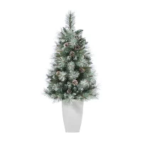 Nearly Natural Frosted Tip Faux 3 1/2 Foot Pre-Lit Pine Christmas Tree