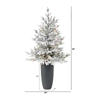 Nearly Natural Flocked Faux 4 Foot Pre-Lit Fir Christmas Tree