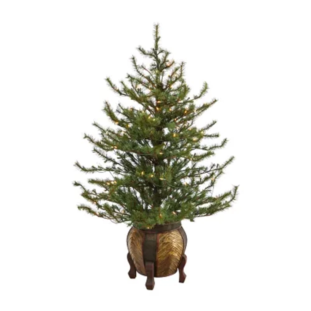 Nearly Natural Vancouver Mountain Faux 4 1/2 Foot Pre-Lit Pine Christmas Tree