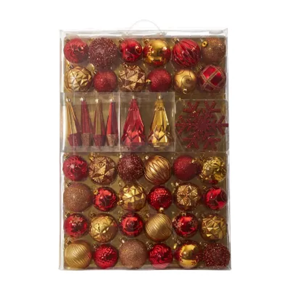 Nearly Natural Shatterproof Tree Red Box 52-Pc Christmas Ornament