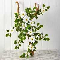 Nearly Natural 30in. Faux Poinsettia Holly Plant White Christmas Tabletop Decor