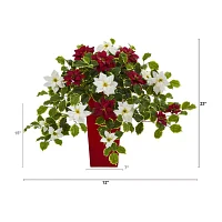 Nearly Natural 23in. Faux Poinsettia Holly Plant Green Christmas Tabletop Decor