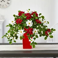 Nearly Natural 23in. Faux Poinsettia Holly Plant Green Christmas Tabletop Decor