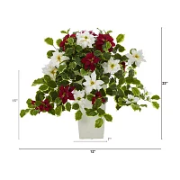 Nearly Natural 23in. Faux Poinsettia Holly Plant Green Christmas Tabletop Decor